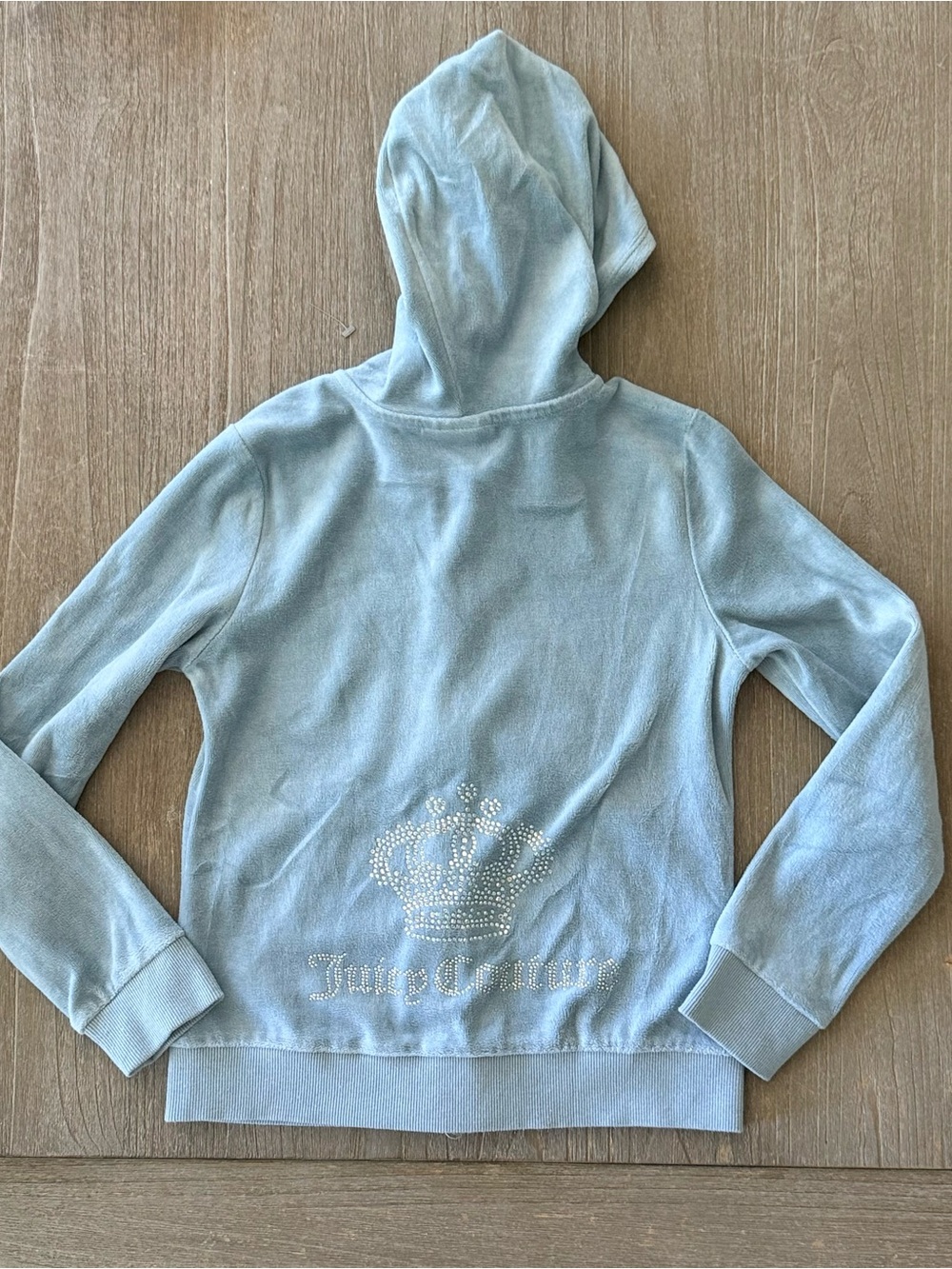 Juicy Couture Girl’s Crown Bling Hoodie Sky Blue Velour Zip size 10